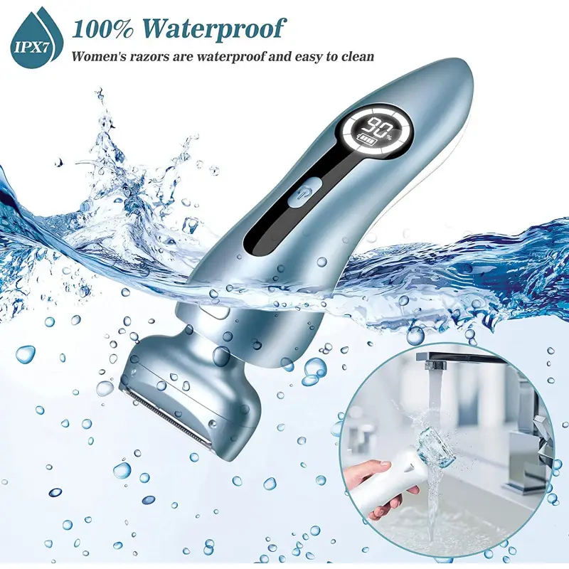 Women's electric shaver, Bikini Trimmer, suitable for trimming legs and the bikini line; can trim underarm and intimate area hair; rechargeable; suitable for both wet and dry use; pain-free; cordless; comes with a removable head