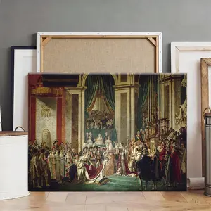 1 Pc, Wooden-Framed Canvas Painting, Jacques-Louis David Neoclassical Oil Painting The Coronation Of Napoleon Grand Palace Royal Ceremony Crowd Figure Living Room Bedroom, Kitchen, Entryway, Office, Modern Home Decor, Calssic Artistic Ornaments, Artwork
