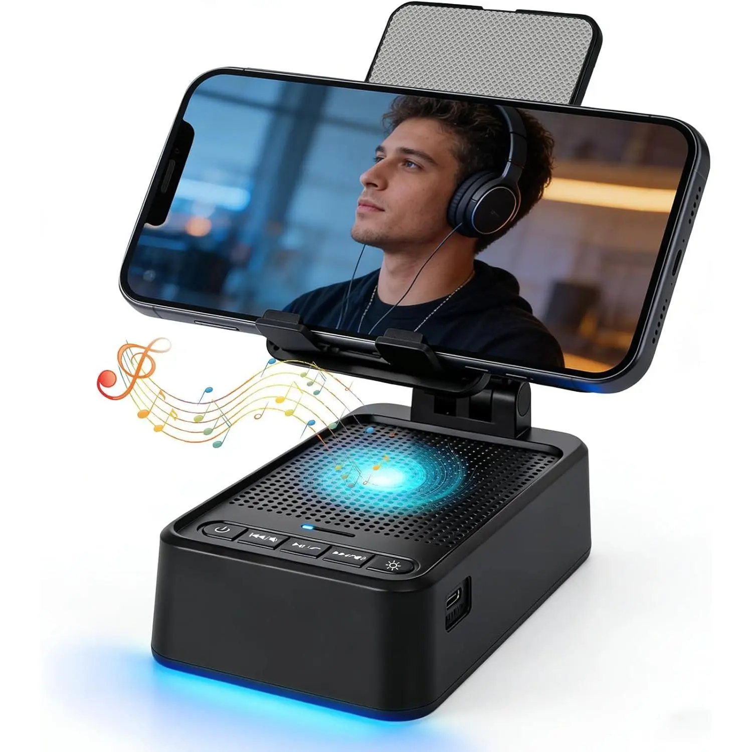 Gifts for Men Women, Phone Stand with  Speaker & LED Ambient Light,  Surround Sound Speaker, Compatible with  /Android Phones iPad Kindle, Cool Gadget  for Dad Mom