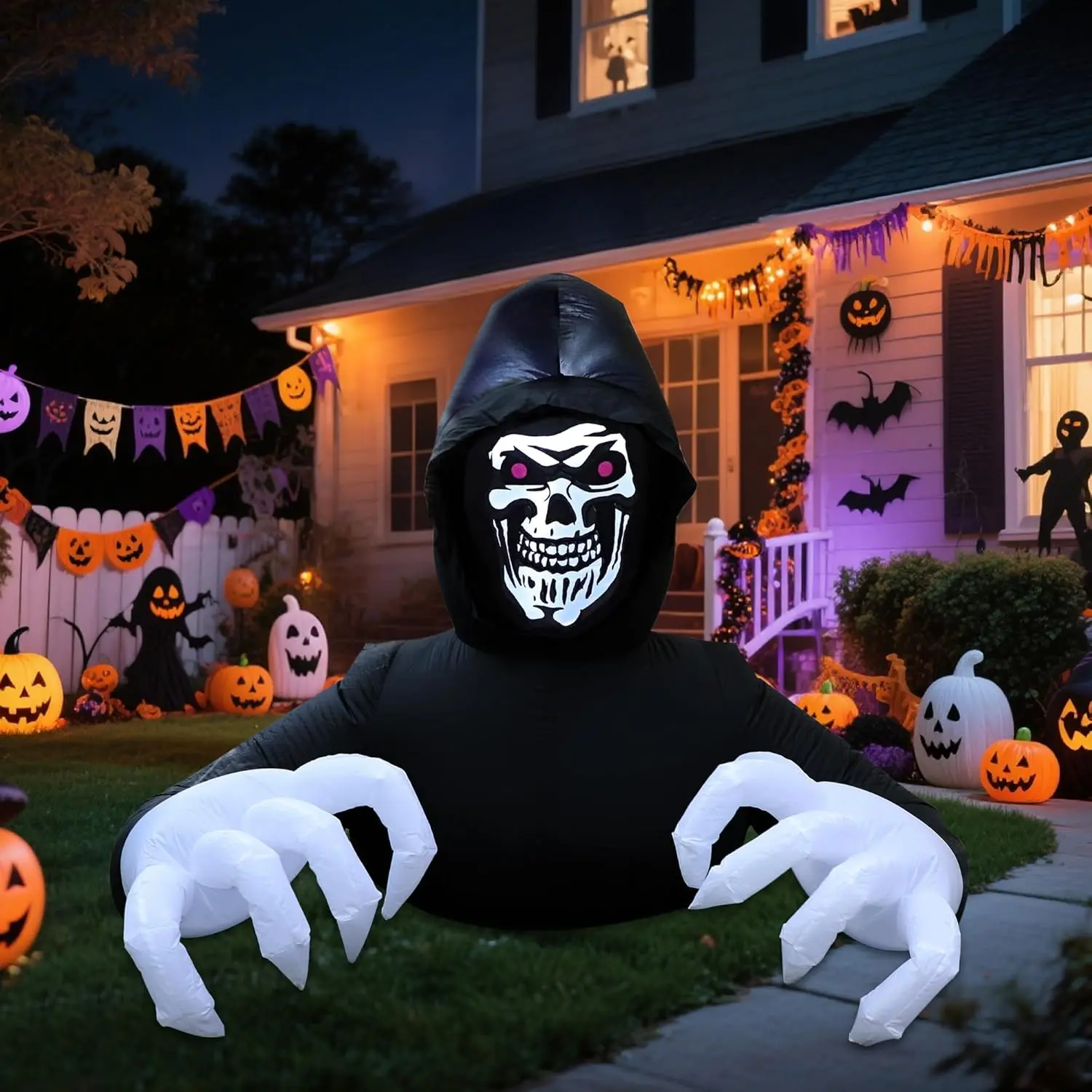 6FT Grim Reaper Halloween Inflatable Decorations Outdoor | LED Lights, Scary Blow Up Yard Decor, Large Spooky Inflatables, For Lawn, Porch, Haunted House, Party, Graveyard