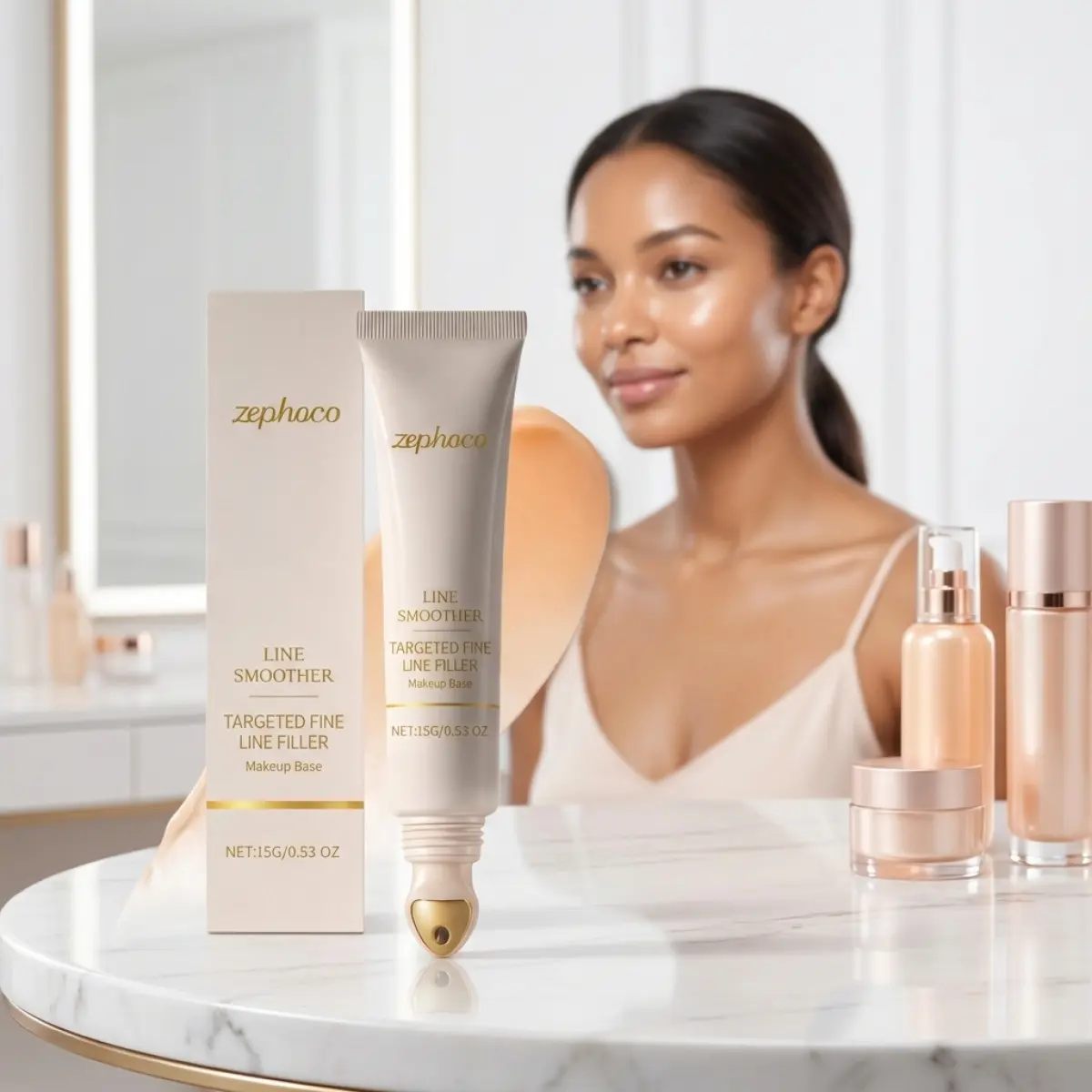 Facial Cosmetic Line Smoother Primer - Targeted Fine Line Filler Makeup Base Infused with Glycerin & Ethylhexyl Methoxycinnamate, Daily Hydrating Lightweight Pore Minimizer, Skin Barrier Repair for Sensitive Post-Treatment Skin, Prevents Patchy Foundation