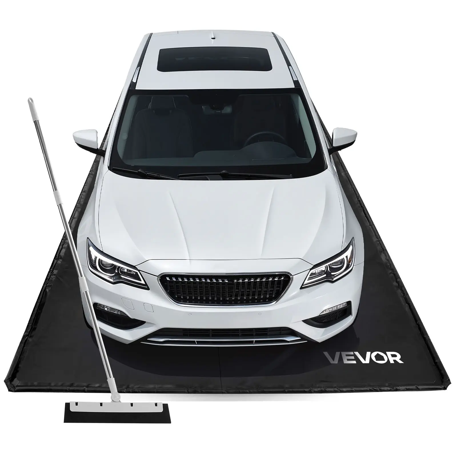 VEVOR Containment Mat, 8 ft 6 inx 20 ft, Non-Slip PVC Garage Floor Mat with a Cleaning Squeegee, Heavy Duty Durable Waterproof Protection from Snow, Rain and Mud for Cars SUVs Trucks Parking, Black