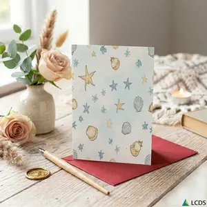1PC Greeting Card and 1PC Envelope Multi-functional Greeting Card and Gift Card Seashell Starfish Pattern Vintage Ocean Theme Suitable for Holiday Gifting Daily Use All Season