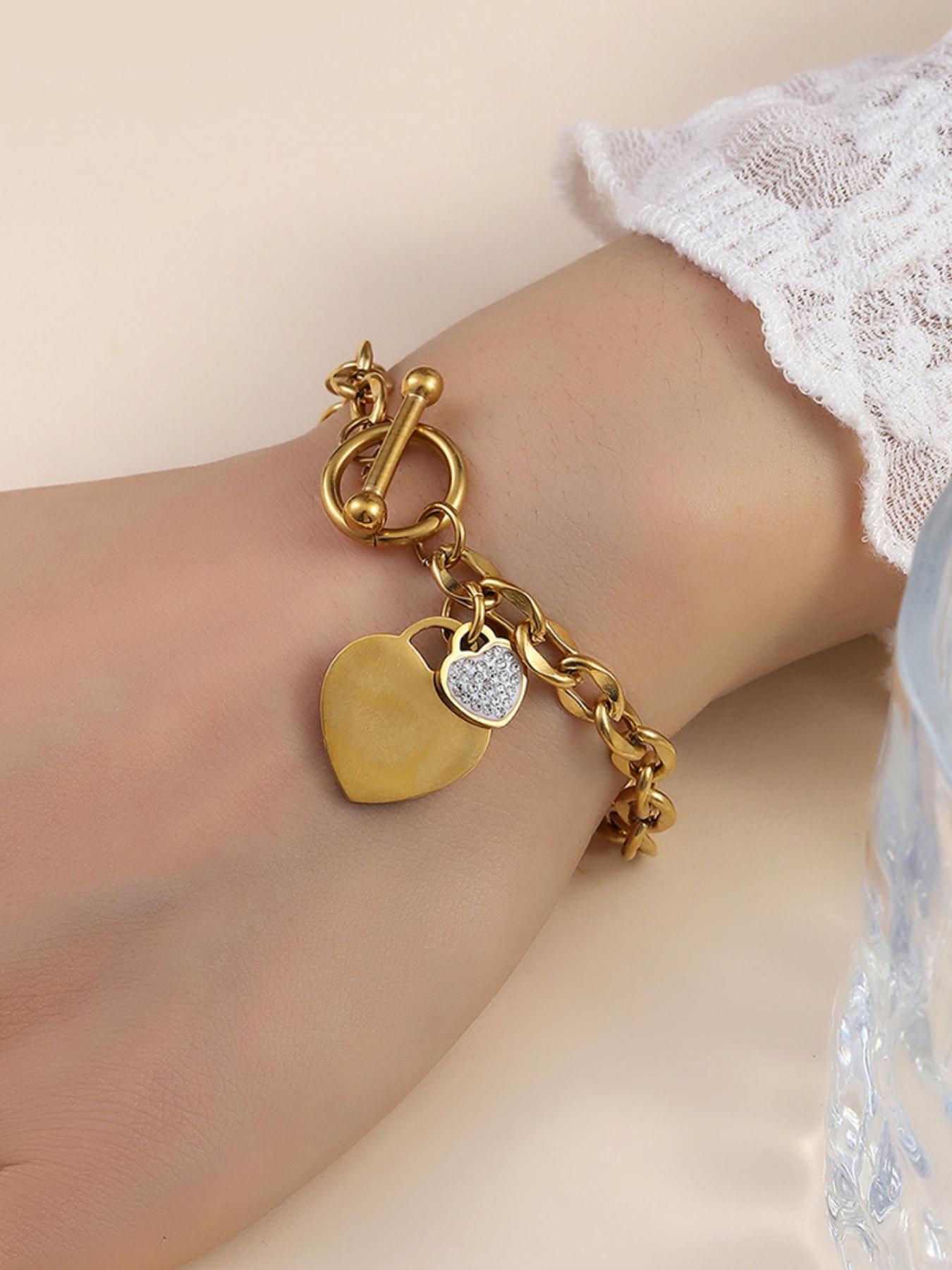 Fashion Heart Stainless Steel Jewelry, Unique OT Buckle Design, Premium Titanium Steel Bracelet for Women, Fade-Resistant Hand Accessory