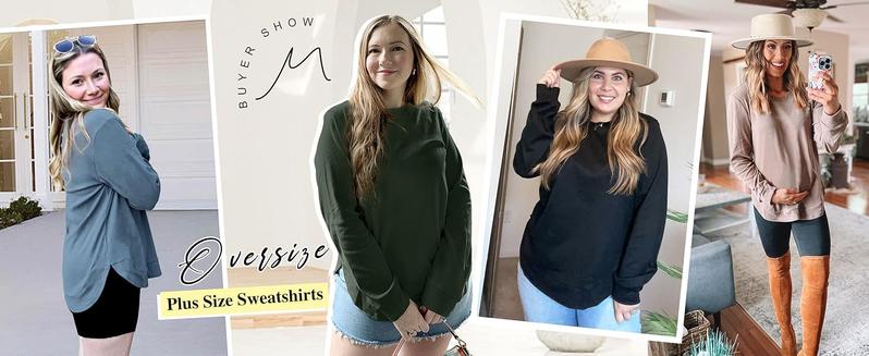 WIHOLL Womens Sweatshirt Crewneck Long Sleeve Shirts High Low Tops Curved Hem*(Size UP 1-2 for True Oversized Look!)*