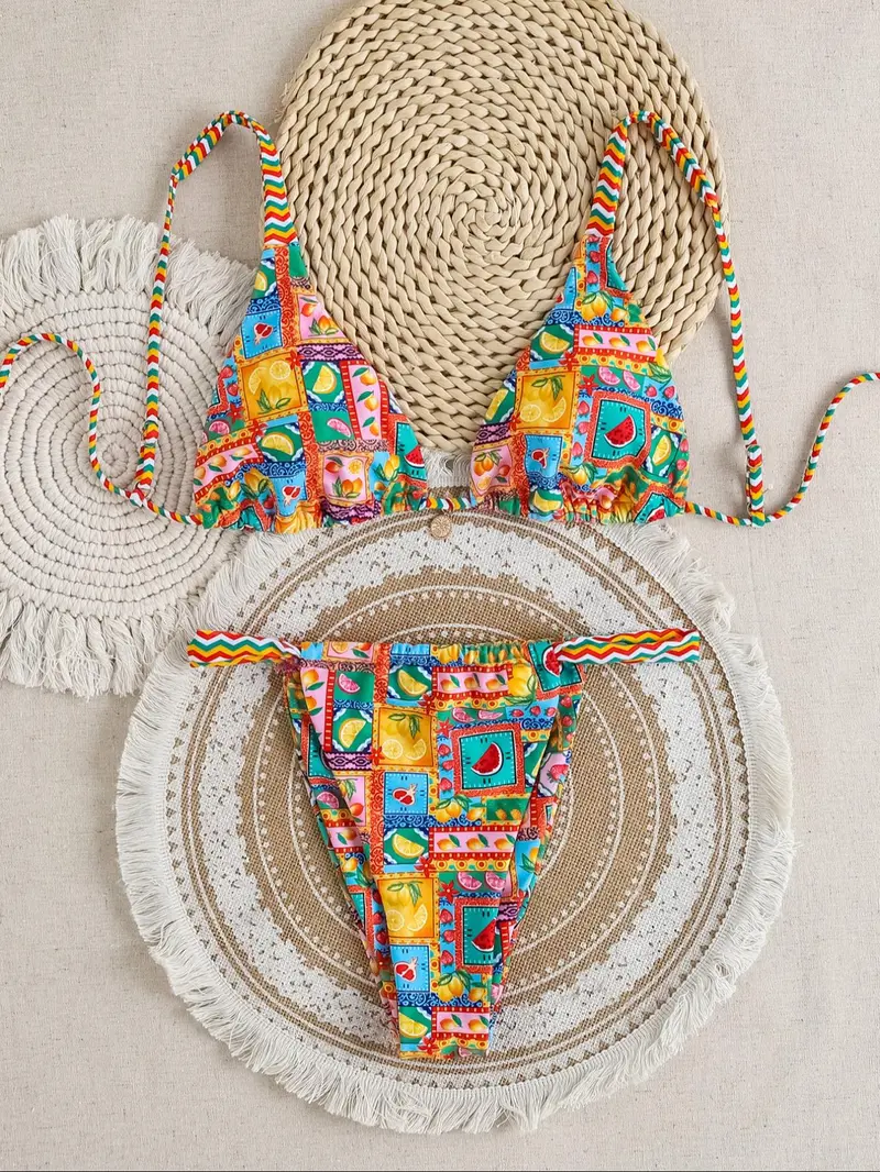Women's Floral Print Bikini Set, Casual Fashion Chic Summer Swimsuit Set for Beach Holiday Vacation, Ladies Swimwear for All Seasons, Floral Print Swimsuits, Floral Bathing Suits, Bikinis Set