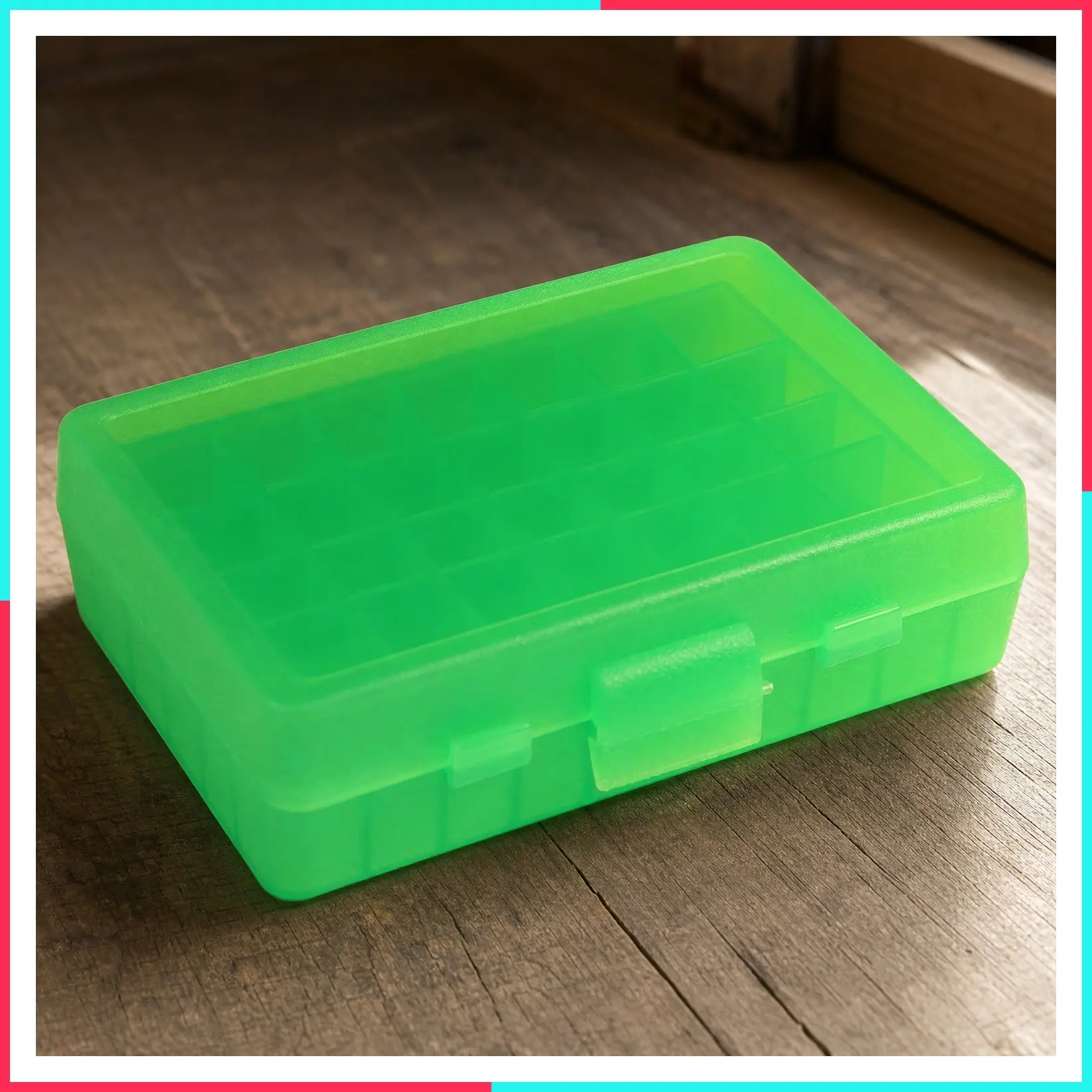 P50-9M-16 Ammo Box, 50 Round, Fits 9mm Luger, 380 ACP, 30 Luger, 30 Super Carry, 32 S&W, 9mm Makarov, USA Made, Clear Green