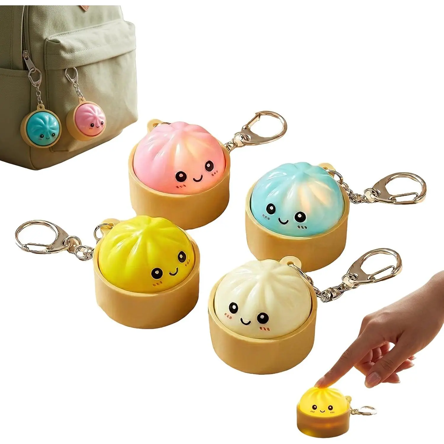 Playful Unisex Mini Dumpling Keychain - Soft Touch, Cute Look Colorful Squishy Fidget Clicker, Glowing Portable Desk Accessory, Everyday Bag Charm, Unisex Gift, Stress Relief Keychain