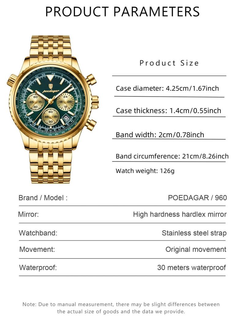 Business Fashion Round Dial Analog Quartz Watches for Men, Trendy Multifunctional Watch, Waterproof Luminous Date Chronograph Watch, Stainless Steel Watch for Men Gifts, with Box