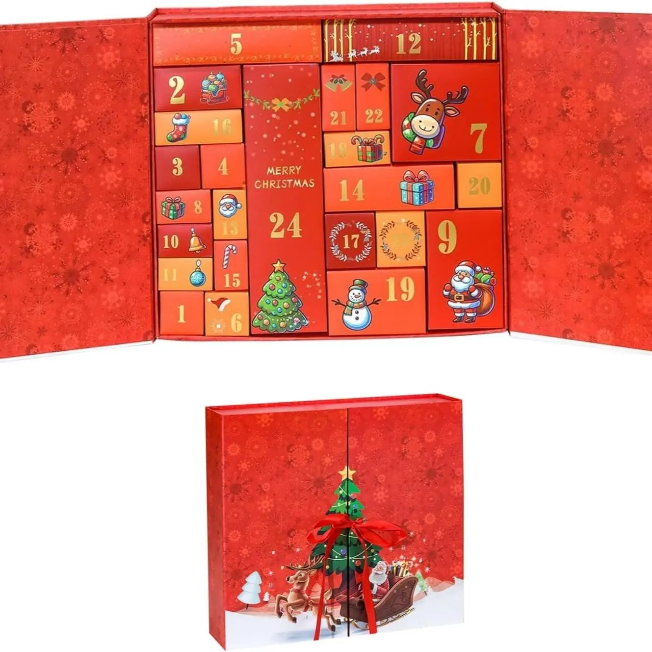 2026 Christmas Advent Calendar, 24-Day Countdown Gift Box, DIY Reusable Santa Claus Decoration, Perfect for Holiday Packaging