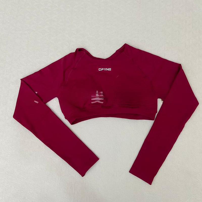 Women's DFYNE Impact Long Sleeve Crop Top, Seamless Open Back Yoga Tops, High Waist Workout Shirts for Gym