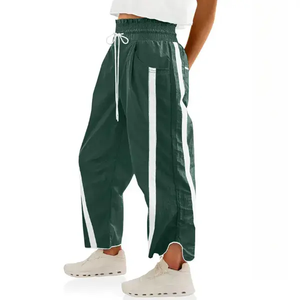 Women's Loose Barrel Female Wear Pants, 7/8 Length Adjustable Waist Quick Dry Lightweight, for Hiking Workout & Outdoor Activities, Comfy Pockets Lounge Pants, Lightweight Nylon