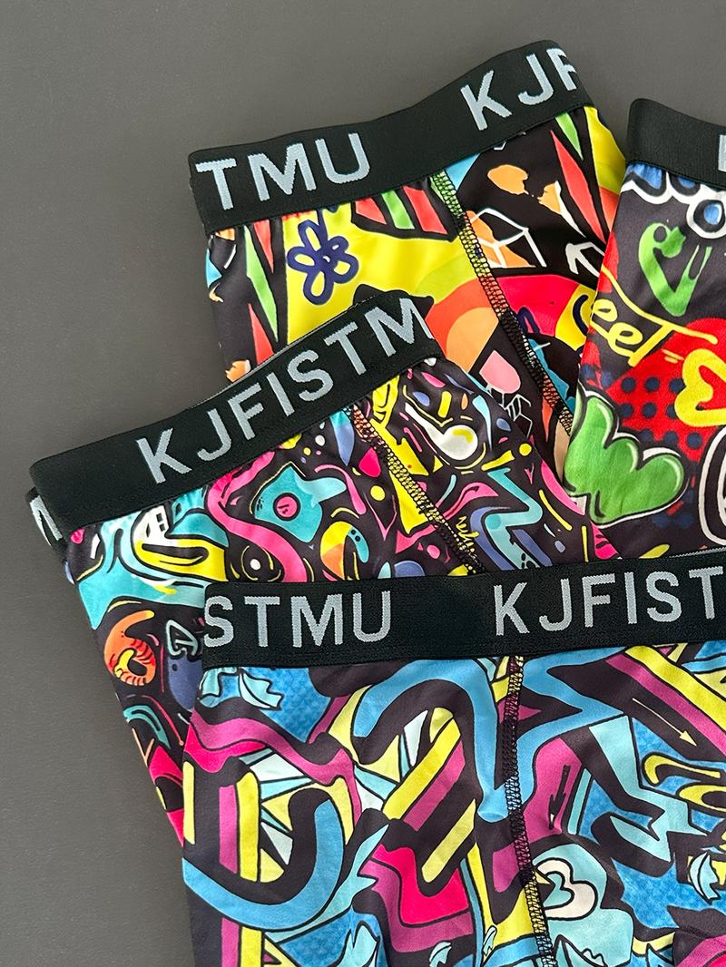 4pcs Men's Boxer Panties (KJFISTMU) – trendy printed, hot fashion. Soft, comfortable, breathable, Ideal as personalised gifts, casual daily essentials. Stylish, fashionable undergarments in multipack. Features curved zipper closure. Menswear Socks