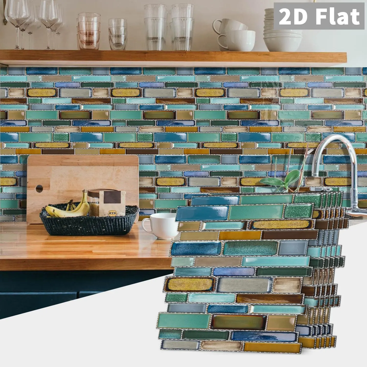 5PCS/10PCS SPT Irregular Faux Resin Mosaic Tile Stickers, Retro Moroccan Bohemian Style, Home Decor, Thick PVC Crystal Film with Mirror Gloss, Self-Adhesive Wall Decals, Removable No Residue, Easy to Clean for All Indoor Smooth Surfaces