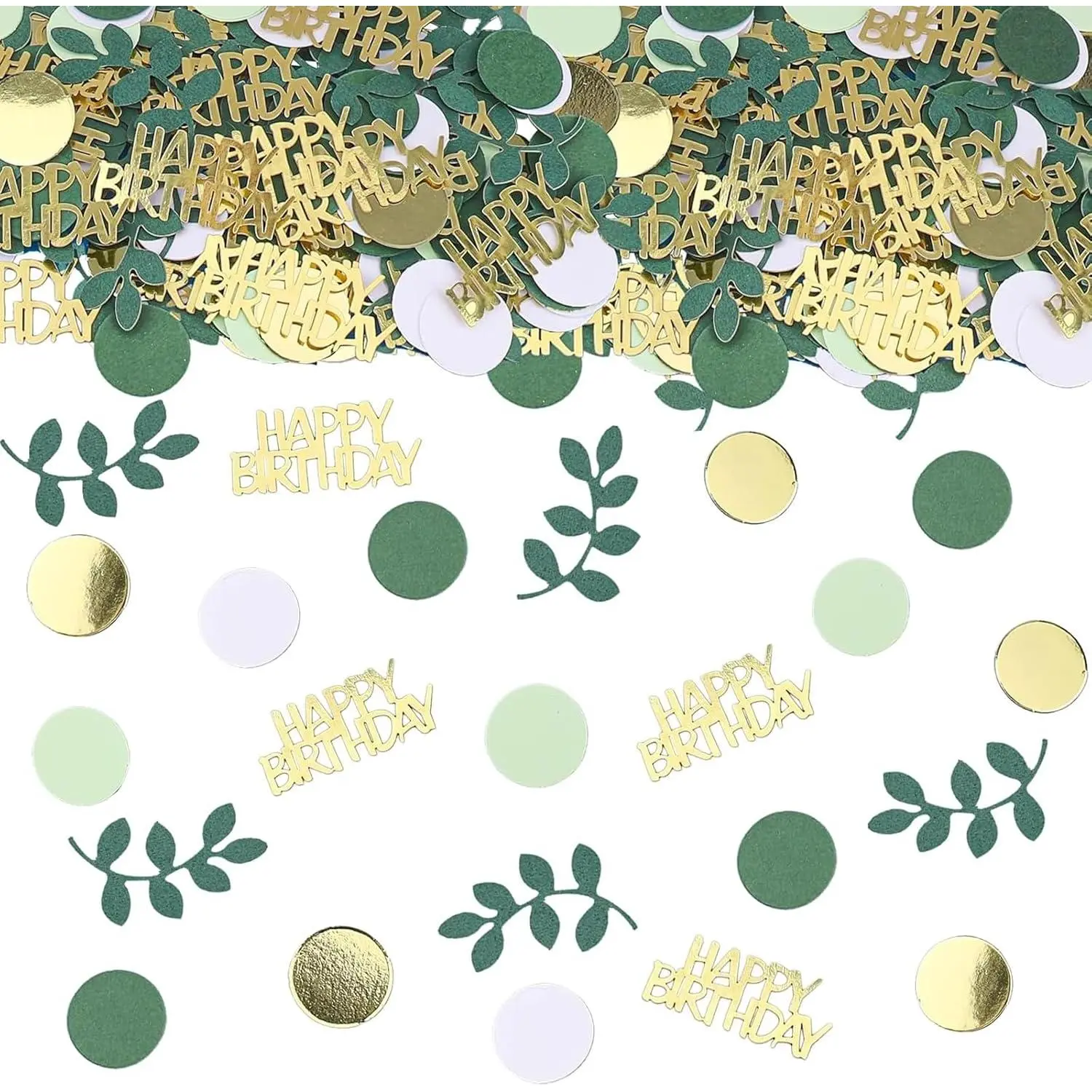 230 Pcs Sage Green Happy Birthday Confetti - Green Gold Foil Scatter Confetti for Birthday Party, Cake Table Decor, DIY Arts Crafting, Baby Shower