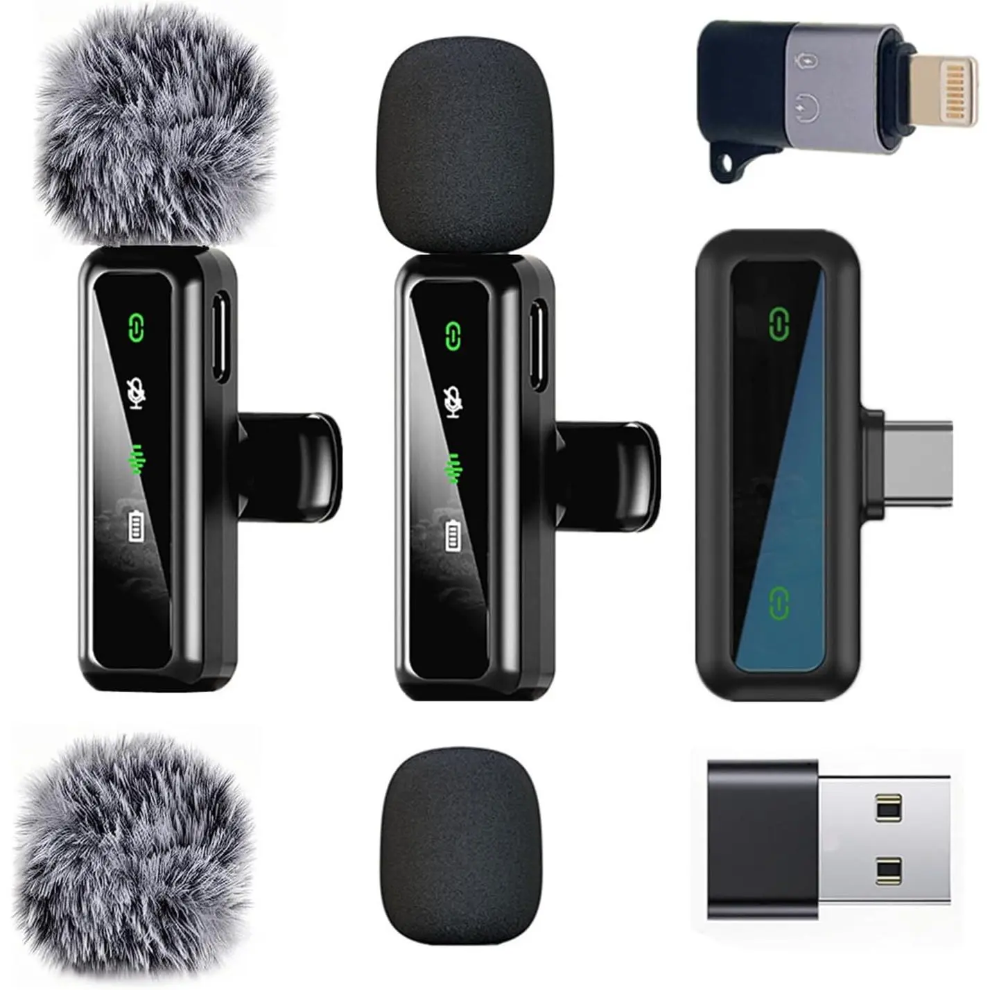 Wireless Lavalier Microphone for iPhone - iPad, Android Phone Computer, Mini Microphone for Live Streaming, Video Recording, Outdoor or Indoor Interviews, YouTube, TikTok, Vlog (Black)