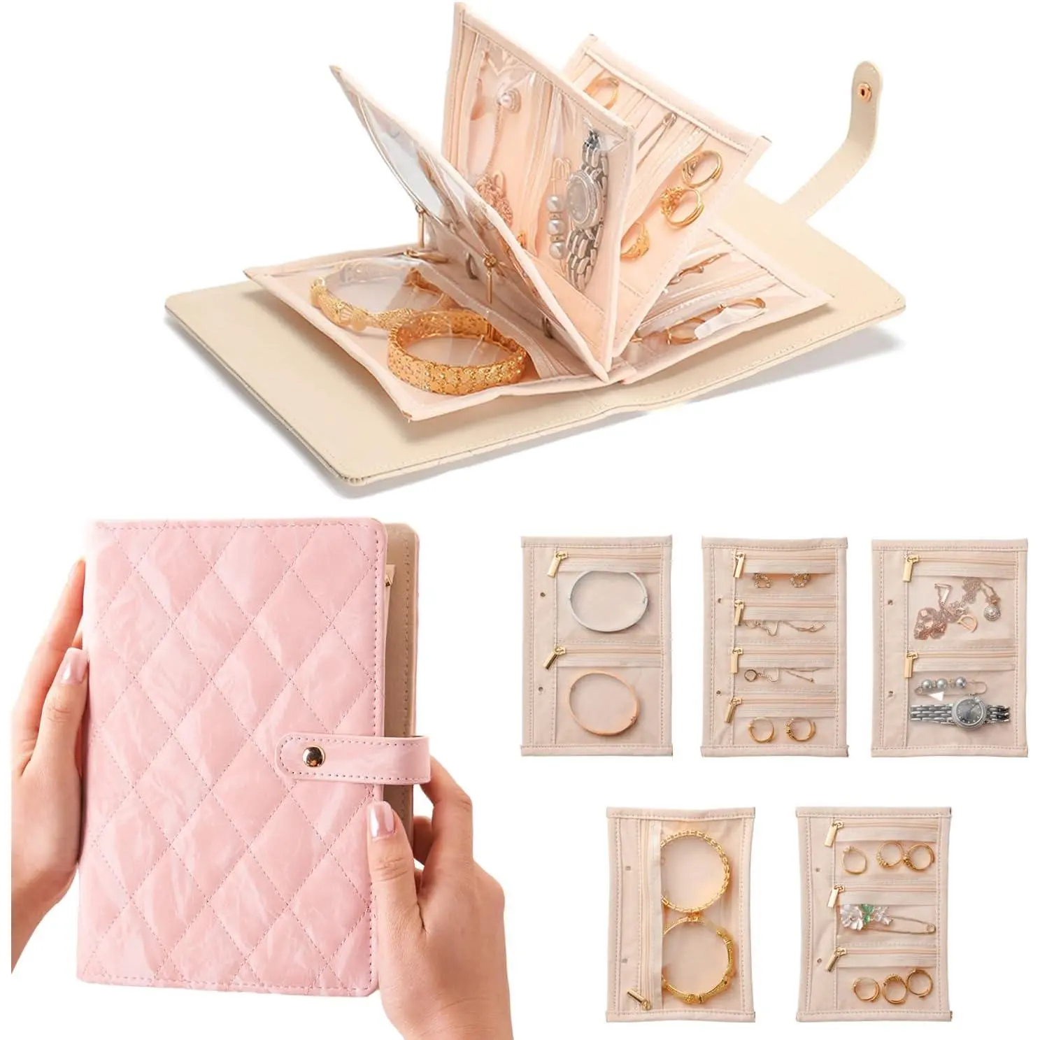 organizer travel,Graduation Gifts For Her, Organizer Box with Clear Zipper   Pouch Bag, PU Leather  Case, Necklaces and Bracelets -