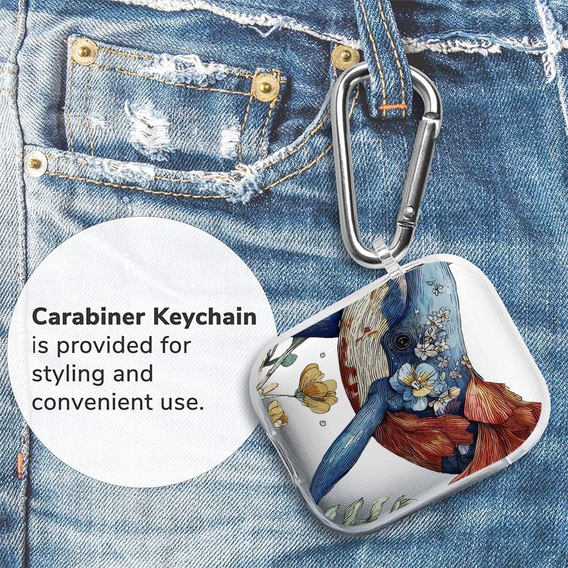 Whale in Bloom Pattern TPU Soft Protective Case for Apple AirPods 4/3/2/1/Pro/Pro2 Transparent Earphone Cover with Keychain Attachment