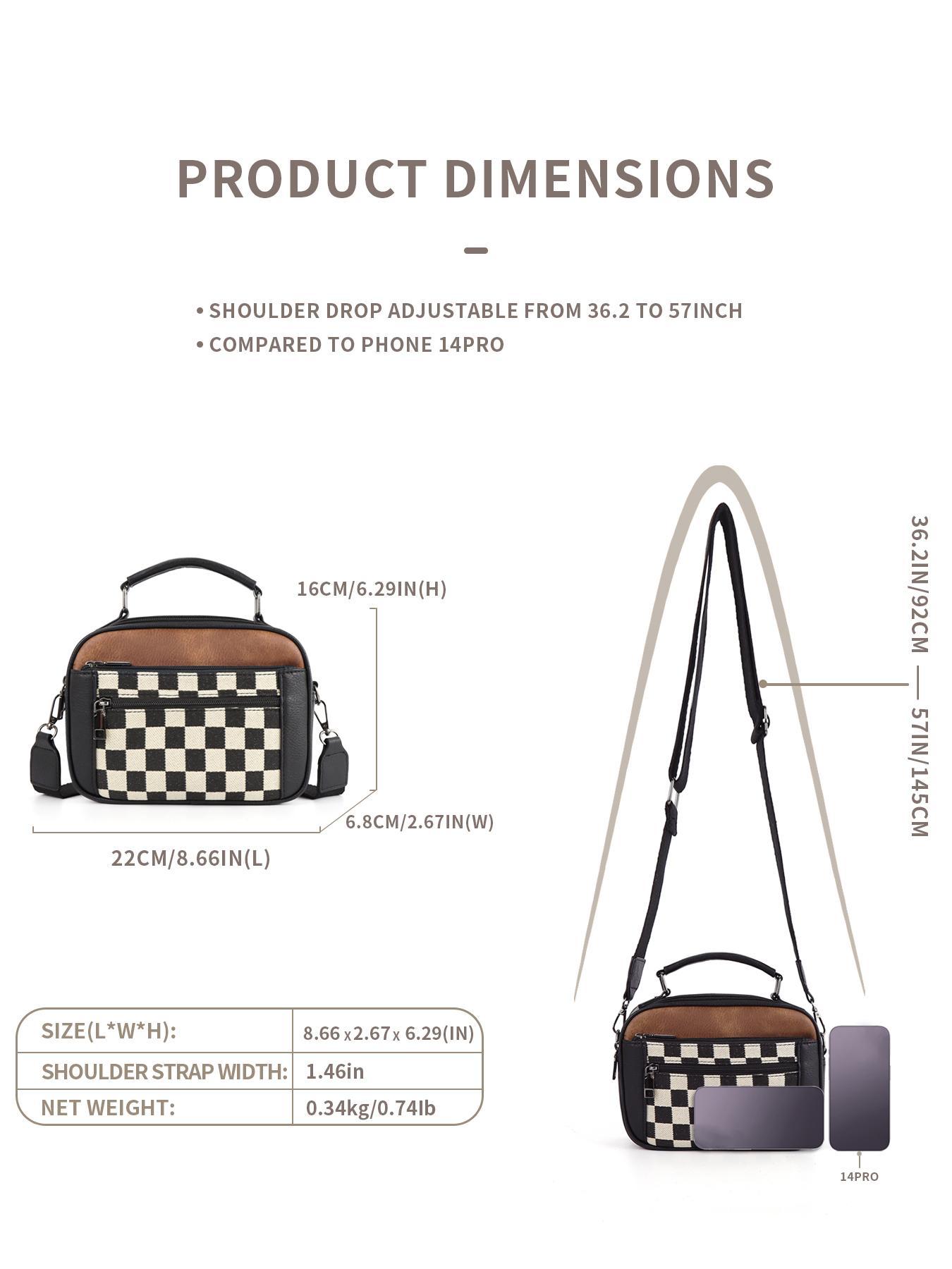 Checkerboard Pattern Colorblock Crossbody Bag, Fashionable Patterned Bag, Fashion PU Leather Waterproof Zipper Shoulder Bag for Women, Casual Trendy Versatile High-quality Daily Commuting Bag, Mothers Day Gift Ideas, Versatile Shoulder Bags
