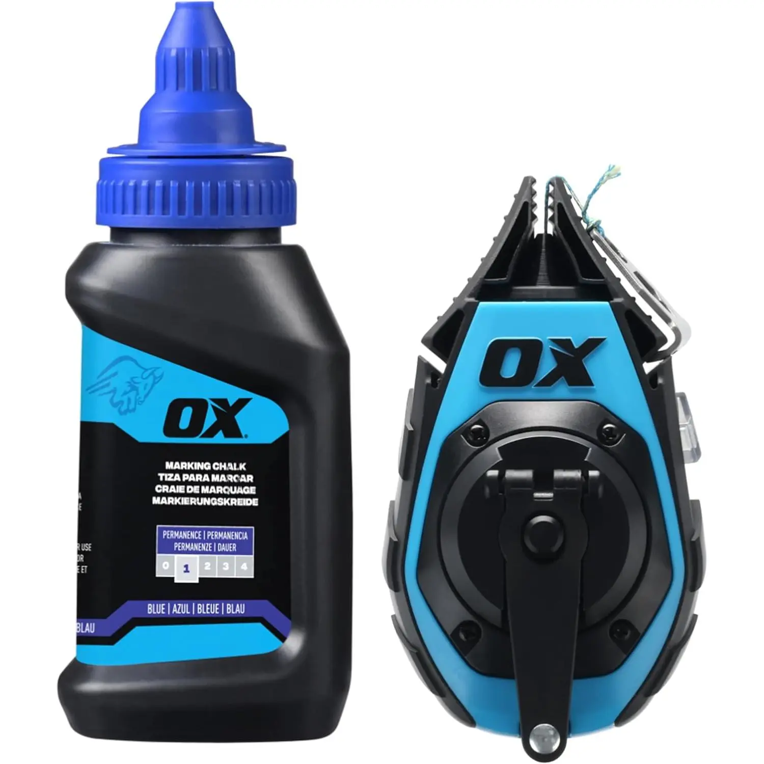 Pro 50ft Chalk Line Tool Value Pack - Kevlar Fine Line Blue Chalk Reel with 1.5oz Blue Powder Refill - 3:1 Gear Ratio Choclain Tiralineas Choclay
