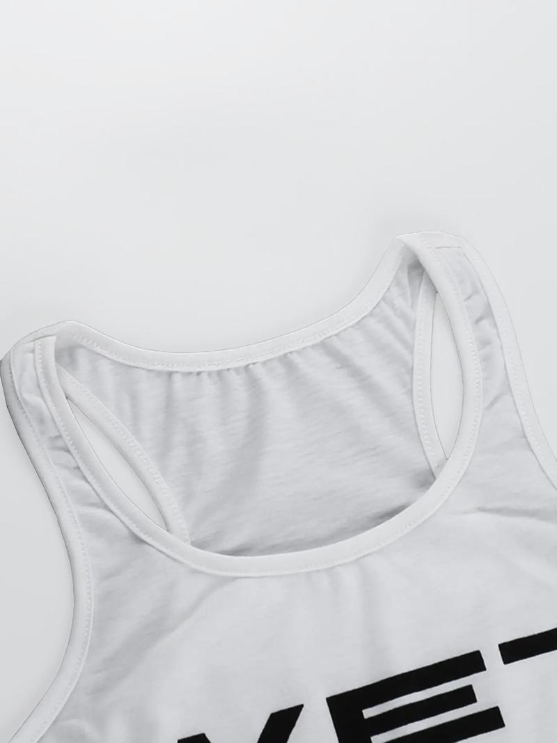 Women's Letter Print Round Neck Tank Top, Casual Streetwear Sleeveless Cropped Top for Summer, Ladies Teen Girls Clothes for Daily Wear