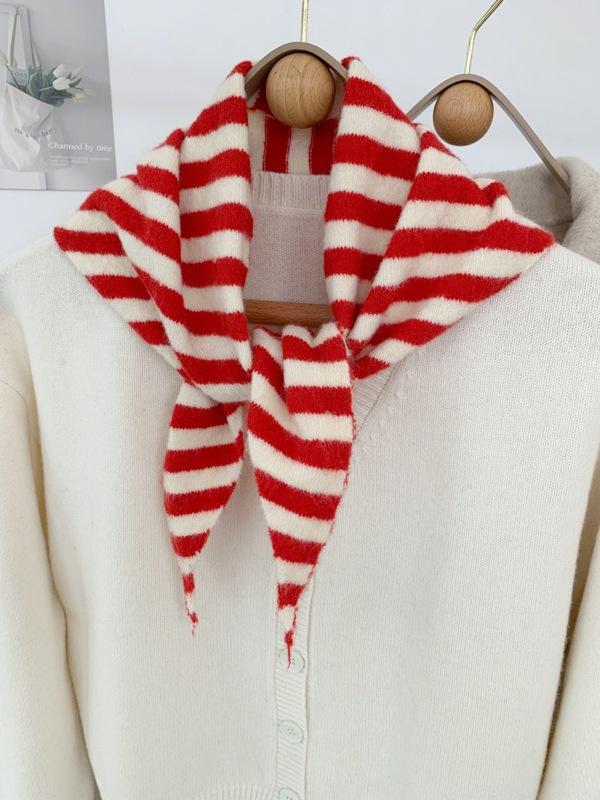 2024 Colorful Stripes with Wool Triangular Binder Decorative Knitted Small Scarf Soft Multi-Functional Small Scarf Collar