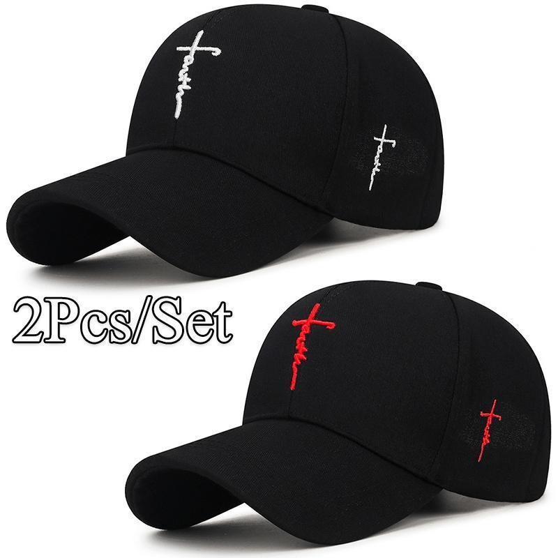 [2pcs/set Baseball Cap] 2pcs/set Fashionable Black and White Baseball Cap | Exquisite Cross Embroidery, Breathable Acrylic Duckbill Design, Suitable for Outdoor Sports, Fashionable for Men and Women, Sports Accessories | Durable Headwear