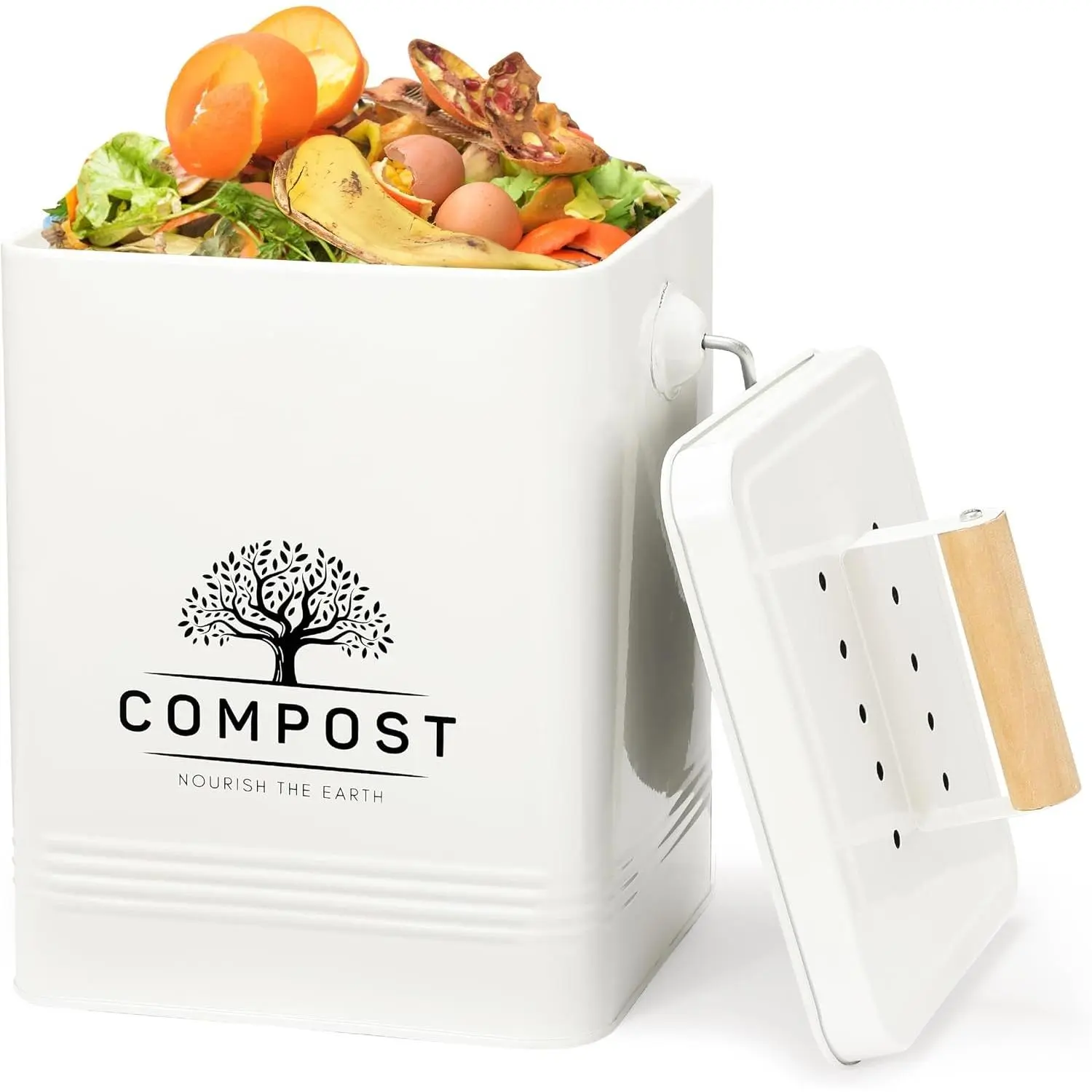 1.7 Gallon Countertop Compost Bin with Lid for Kitchen, Indoor Food Waste Bin Includes 2 Carbon Filters and Trash Bags, Cream WhiteGift