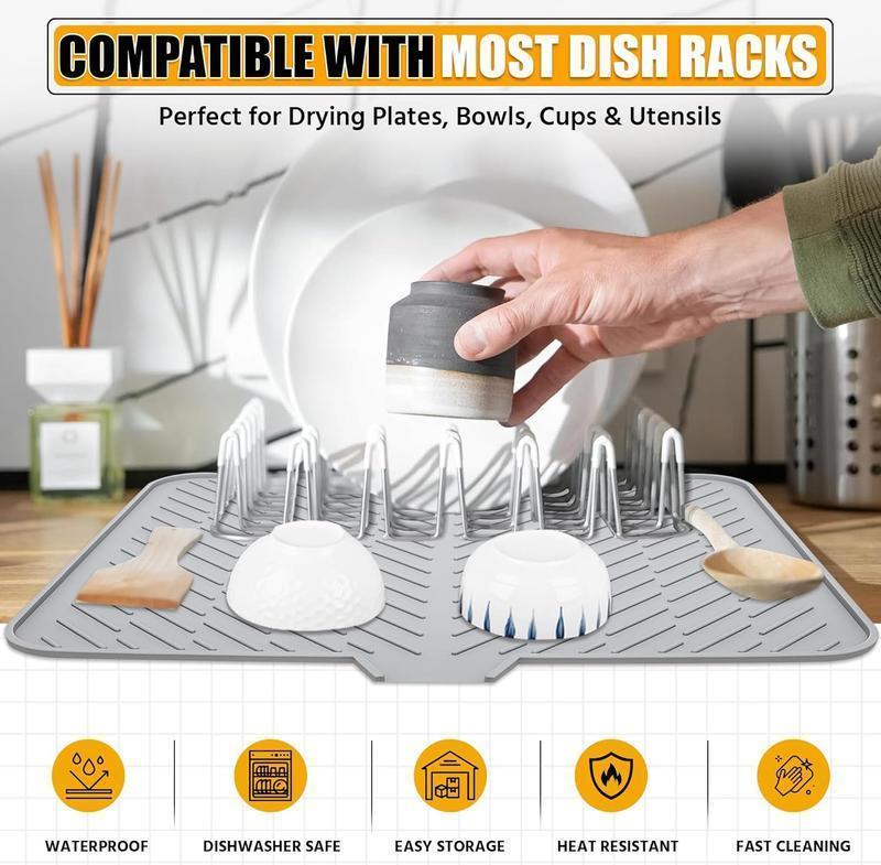 Silicone Large Size Dish Drying Mat with Built-in Drain Lip Dish Drainer Mats for Kitchen Counter Easy-Clean High Temperature Resistance Coaster, Perfect Gift for Valentine's Day Father's Day Mother's Day Anniversary Birthday