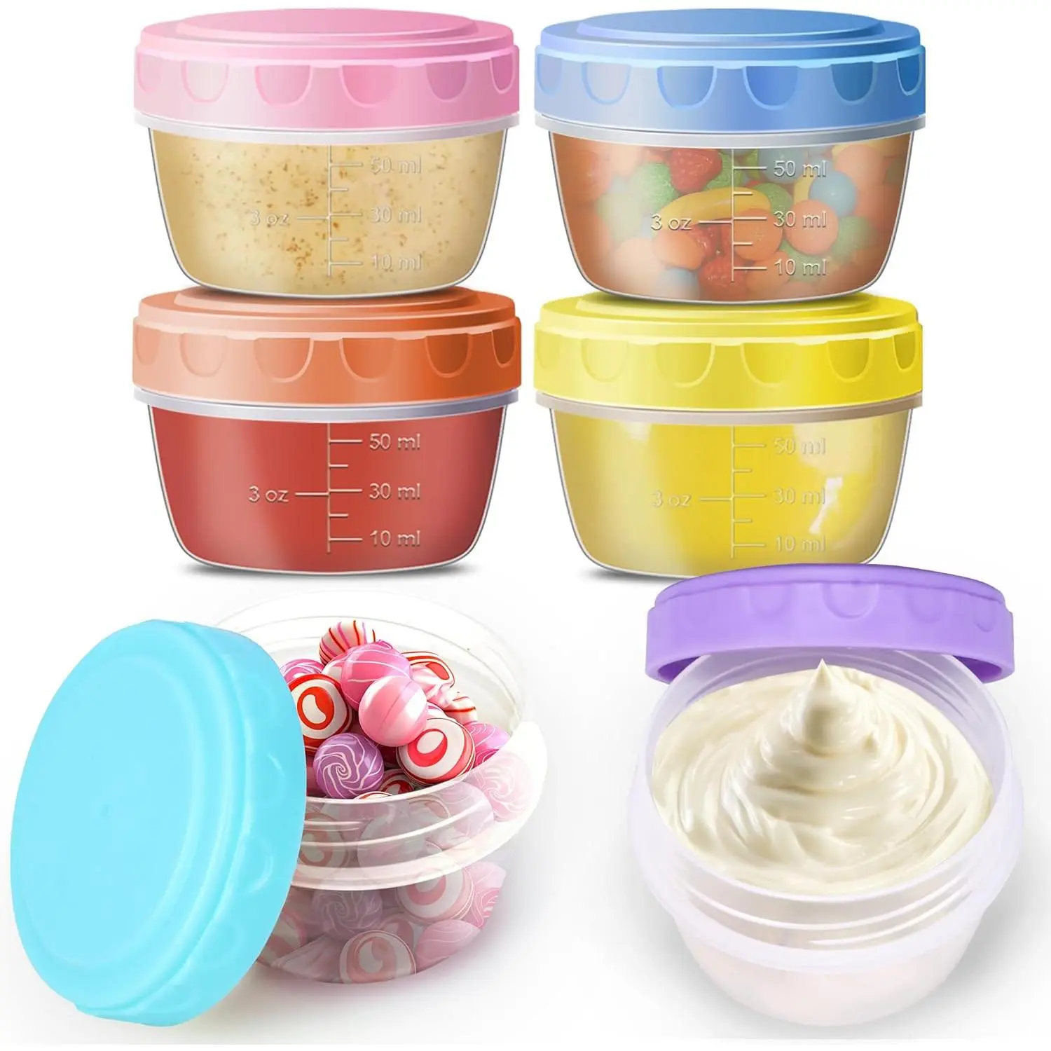 Portable Salad Dressing Containers 6 Pack 2.7 OZ, Leakproof   Condiment Cup with , Microwave Dishwasher Safe for Lunch Box