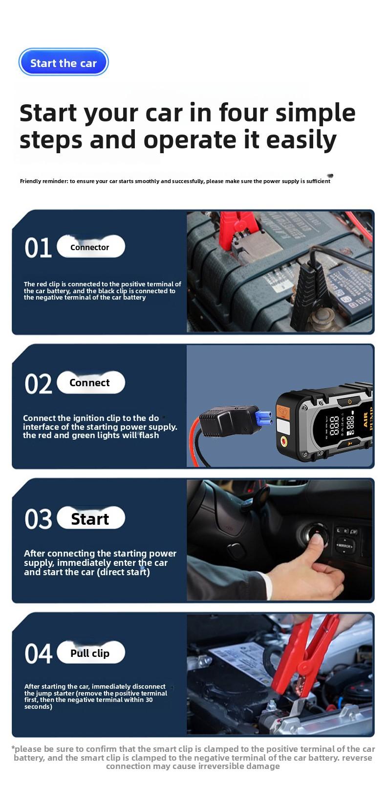 2-in-1 Portable Car Jump Starter & Tire Inflator with Emergency Light & Power Bank