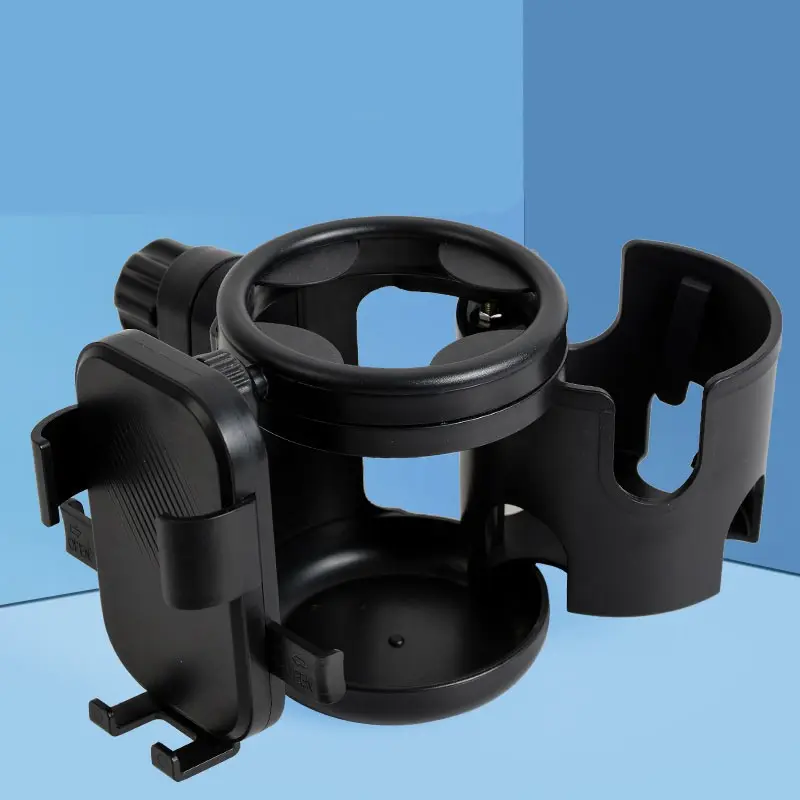 Baby stroller cup holder, universal stroller water bottle holder, 360 ° rotating phone holder, double hole baby stroller storage