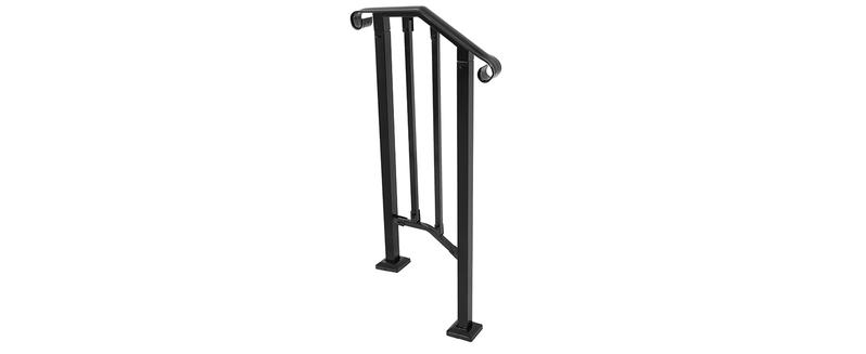 Step Handrail Fit for 1-2 Steps Flexible Porch Railing for Outdoor Steps Steel Stair Railing for Garden, Yard or Porch Black