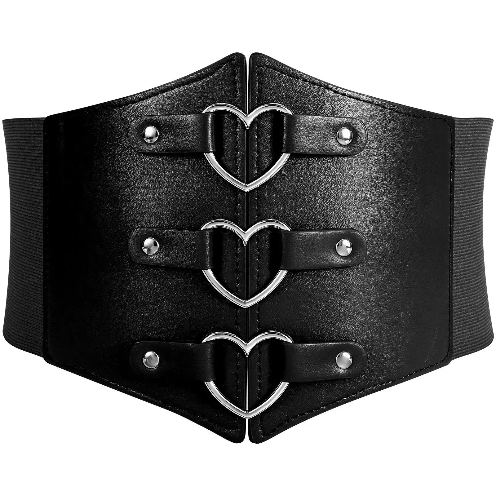 JASGOOD Women's Wide Elastic Waspie Waist Belt - Stretchy, Adjustable Casual Trendy Waistband with Metal O-Ring, Heart-Ring, Abdomen Support, 3 Snaps on Back for Daily, Cosplay Use, Stretchy Belts, Adjustable Belts