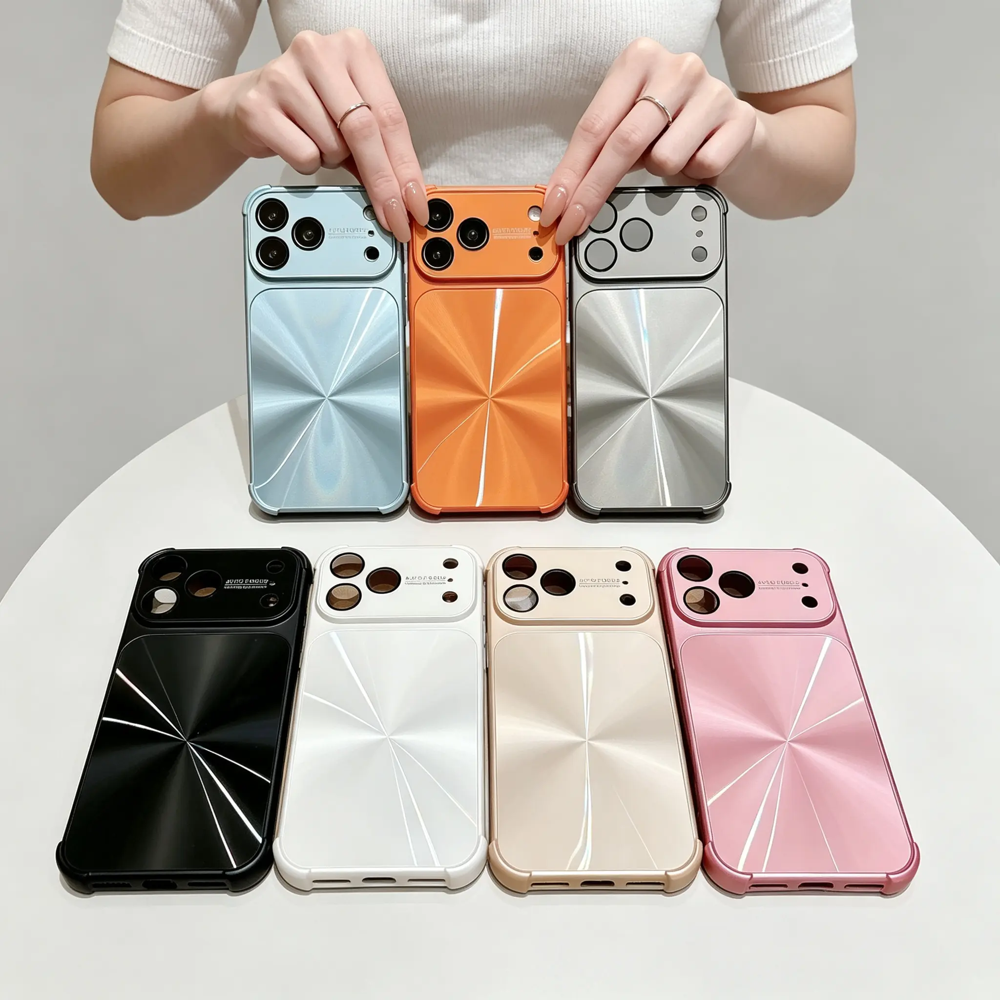 Luxury CD radial electroplated phone case  Dual TPU+PC shockproof cover, shiny metal brushed texture, multiple dopamine neutral colors, full lens protection, fits all iPhone 17 16 15 14 13 12 Pro Max,elegant dual material phone case