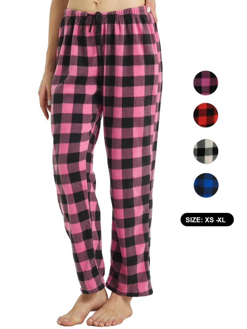 Women's Christmas Theme Plaid Print Drawstring Waist Soft Pajama Pants, Sleepwear Loungewear, Casual Comfy Fuzzy Sleep Bottoms for Winter, Lady's Sleepwear for Indoor Wear
