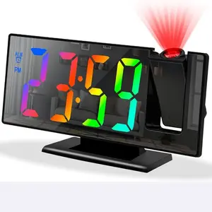 2 Creative Color Screen Mirror Projection Alarm Clock Large Display Digital Snooze Desk Clock Electronic Projector Clock with USB Charging for Bedroom