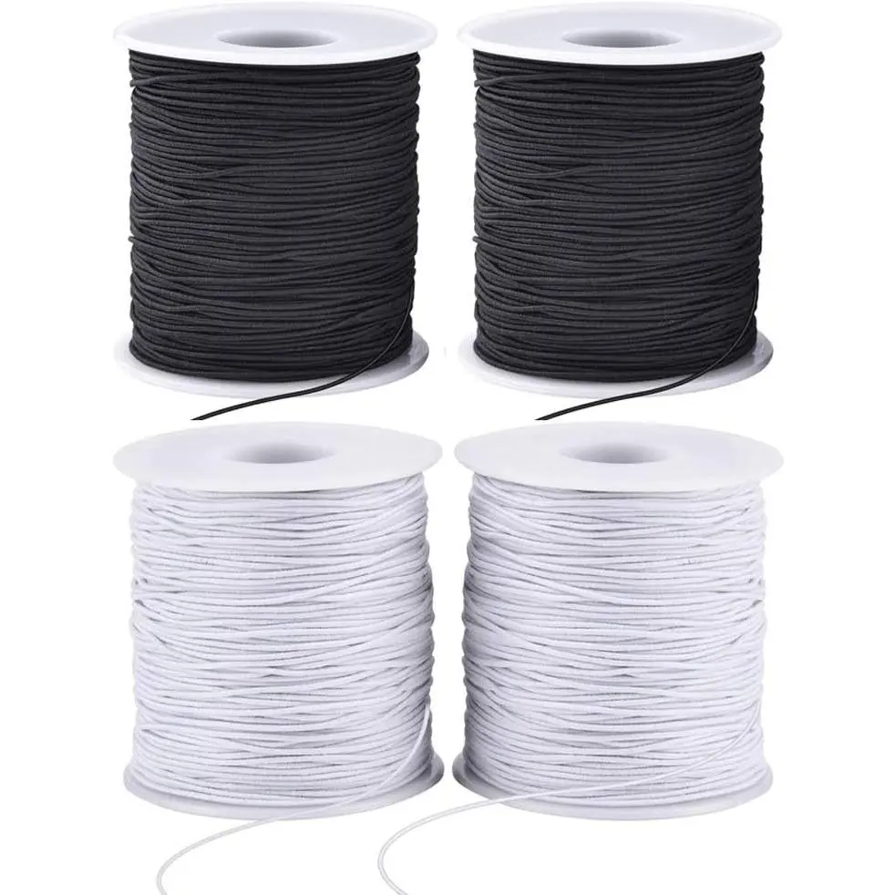 1 mm Thick High Elasticity Nylon Blend Stretchy Thread for Jewelry Making, 4 Rolls (2 Black+2 White) 55 yd/Roll Braided Cord for Beads Craft & Selfie Accessories Supplies