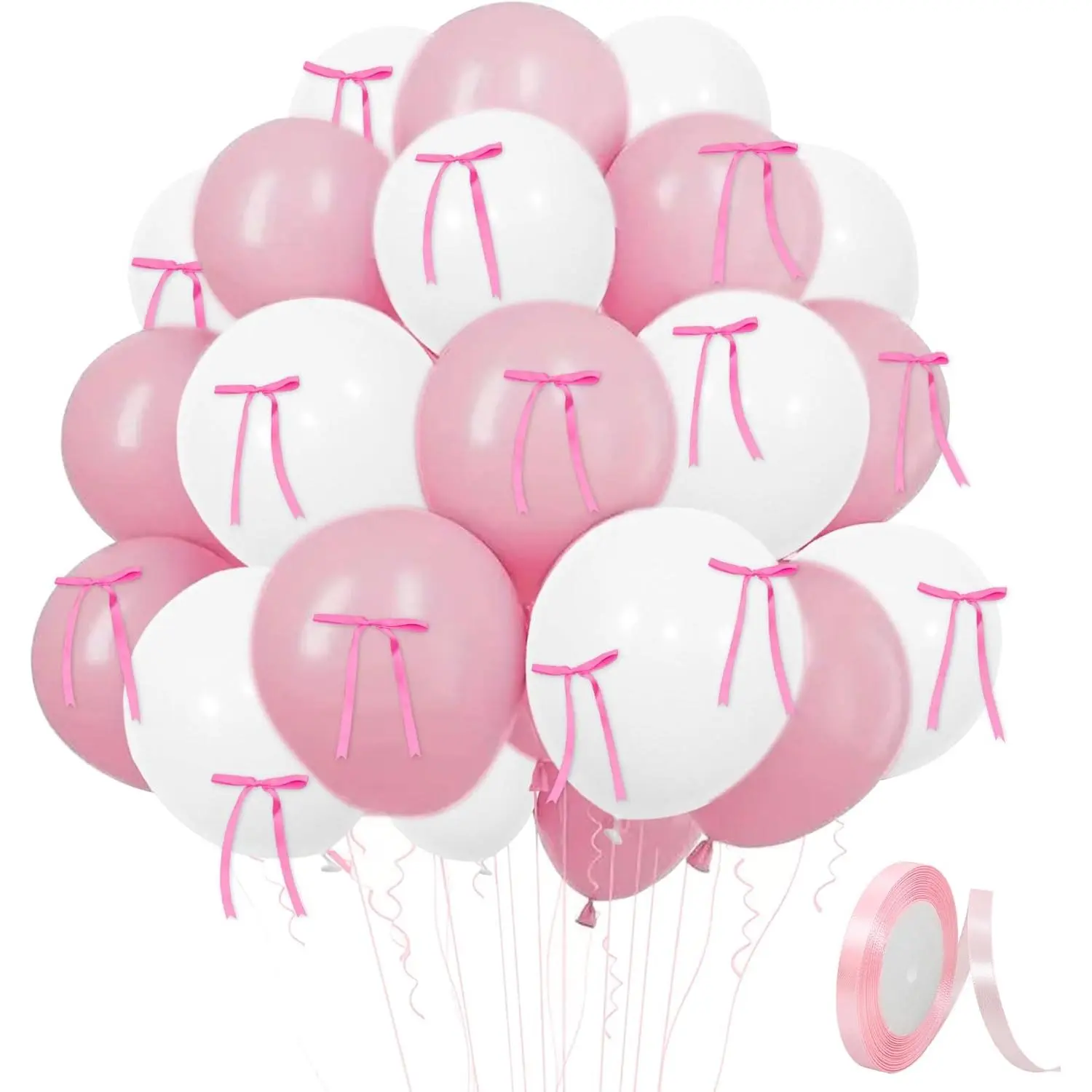LaVenty 30 PCS Transparent Light Pink-White Bow Balloons Kit, Pastel Color Decor for Bachelorette, Birthday Party Supplies, Light Pink Balloons, Pastel Color Balloons