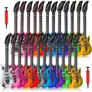 24 Pcs 12 Colors Inflatable Guitars Bulk Rock Star Blow Up Guitar Set, Rock and Roll Party Decorations Photo Booth Props for Birthday 80s 90s Themed Party Carnival