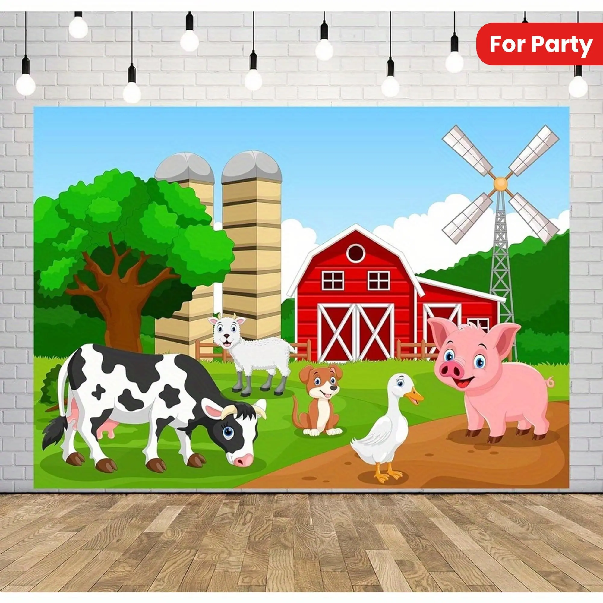 [Farm Theme Backdrop] Barnyard Theme Backdrop |   Fabric Farm Picture Background for Men Women Cowmen Cowwomen Toddler Outdoor Photography Photoshoot Party First Birthday Party Decor Tapestry Supply