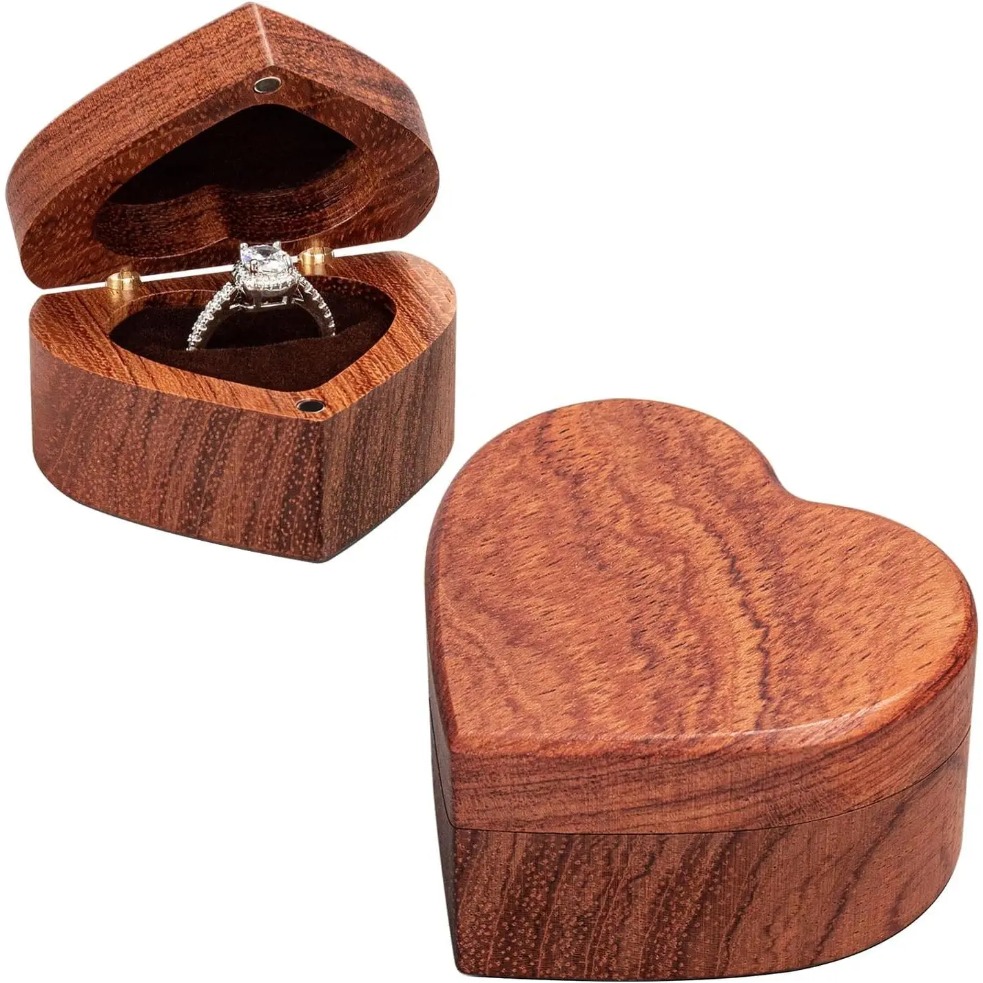 Engagement Proposal Ring Box  Slim Rose Wooden Heart Case | Rose  Ring Bearer Box  Storage Holder Display for Wedding Ceremony Commemoration