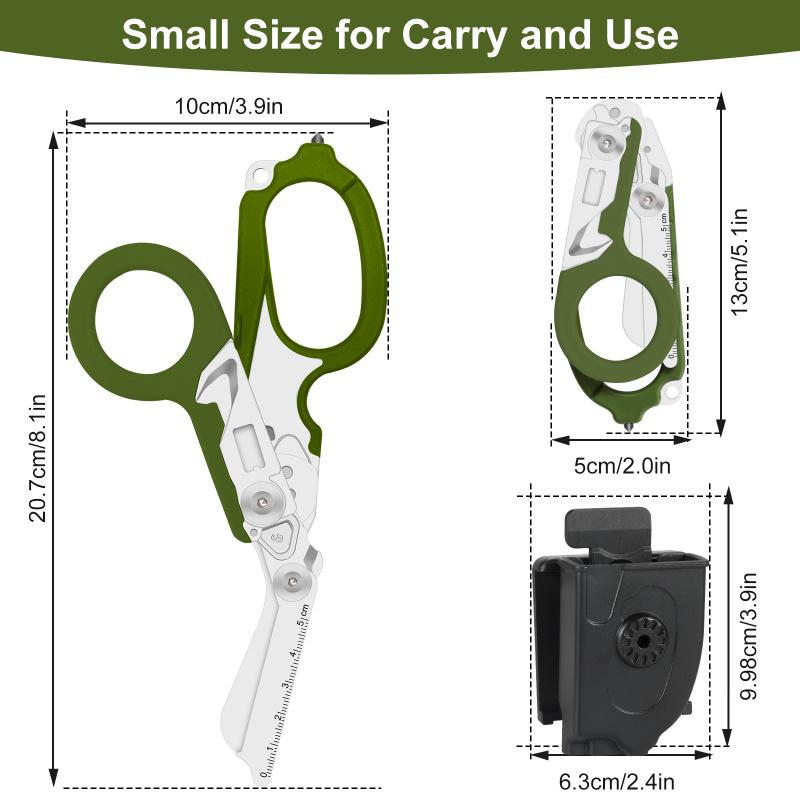 8in1 Outdoor Tactical Scissors, Upgraded EDC Multifunctional Folding Scissors, Medical Emergency Multipurpose Scissors for Outdoor Camping Hiking Home, Hand Tool, Army Green