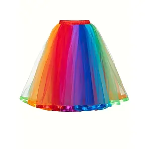 1pc Women'S Mixed Color Tutu Colorful Tulle Skirt Halloween Costume Tutu Long Skirt A-Line Party Skirt with Lining Women'S Colorful Tulle Mermaid Dress with Spaghetti Straps - Long Flowy Street Style Anime Gradient Party Dress Up