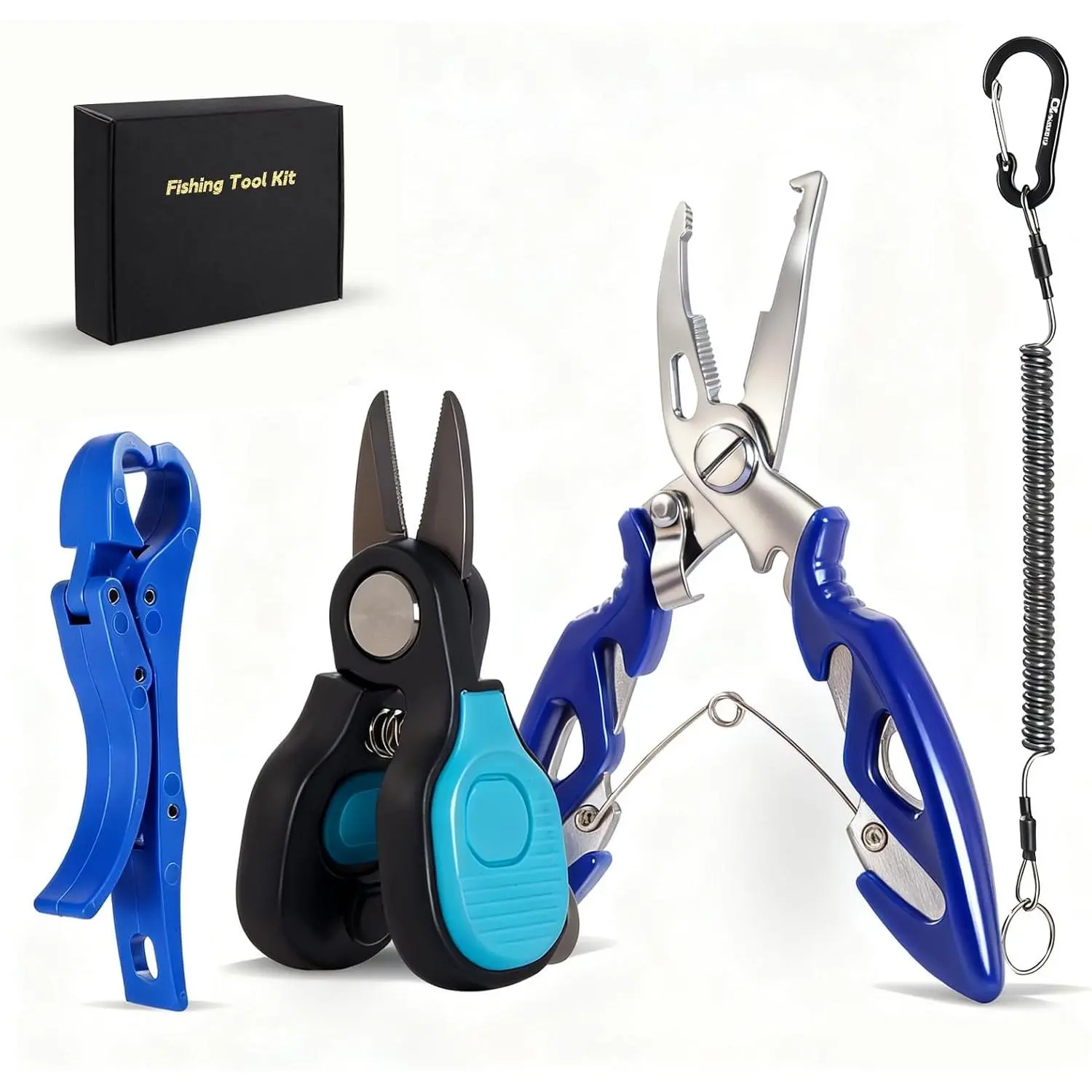 4 count Fishing Tool Kit, Fishing Serrated  , Multifunctional Pliers, Lip Gripper,Retractable lanyard, Resistant Saltwater Accessories & Equipment, for Hook Remover, Inshore & Nearshore