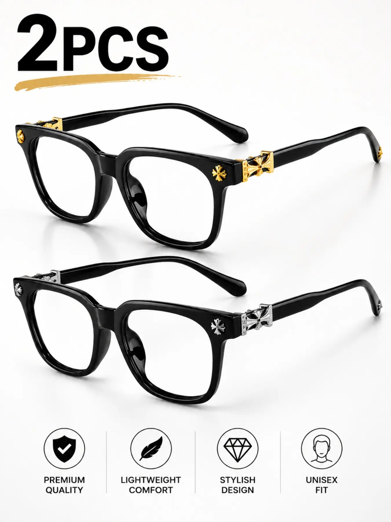 2pcs New Square Glasses Frame, Unisex Fashionable Luxury Elegant Art Style, Multiple Styles Available, Perfect Gift, Daily Wear, High-Quality Eyewear, Square Lightweight Eyewear