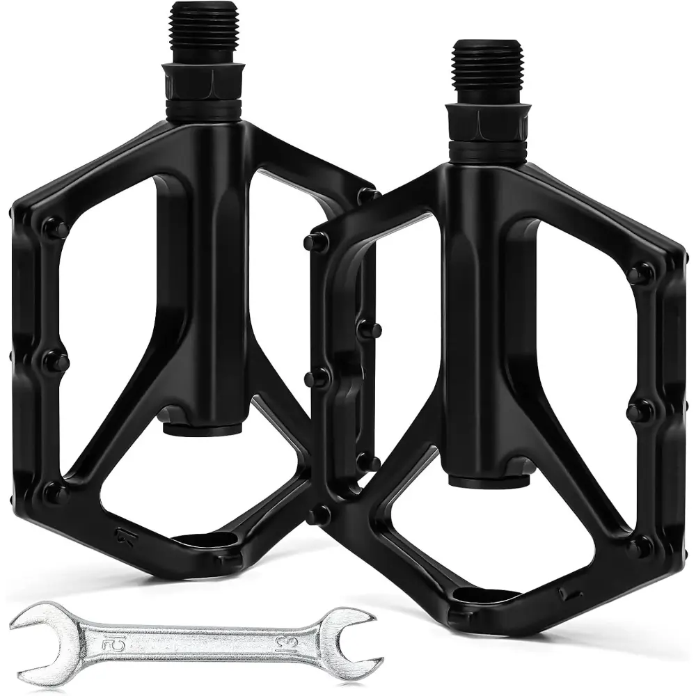 Premium Bike Pedals of 9/16 Inch, Professional Mountain and Road Bike Flat Pedal with 2 Sealed Bearings, Wide Paltform and Lightweight of Bicycle Pedals, Come with Pedal Wrench 1PCs