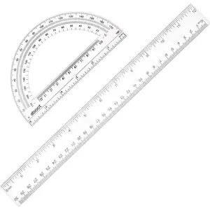 2 Pack 12'' Plastic Ruler and 6'' Plastic Protractor Set, Clear Math Geometry Supplies for School Classroom Home Office Drawing