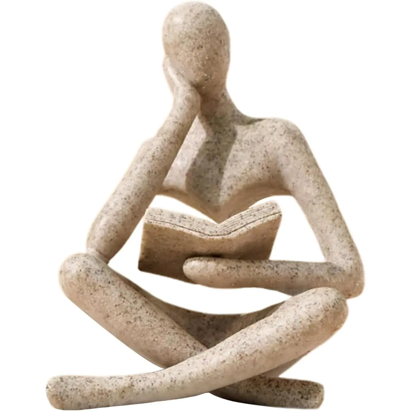 Beige Artistic 1-Piece Thinker Statue - Abstract Bookshelf Decor, Christmas Gift, Modern Living Room Decorations for Office Shelves Coffee Table Desk Home Reading Nook Accent, One-Piece