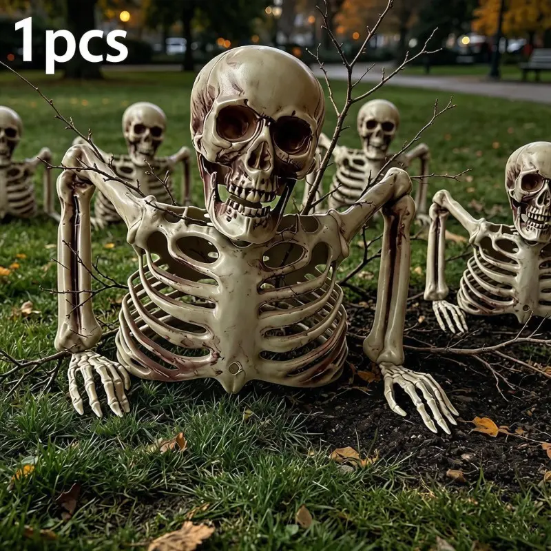 Halloween Decoration 40cm Skull Half Skeleton, 90cm Horror Bone Prop, Ghost House Props, Spooky Decorations for Halloween Parties